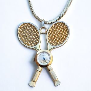 🎾 Vintage 17 Jewels Alpha tennis racket wind up watch pendant necklace